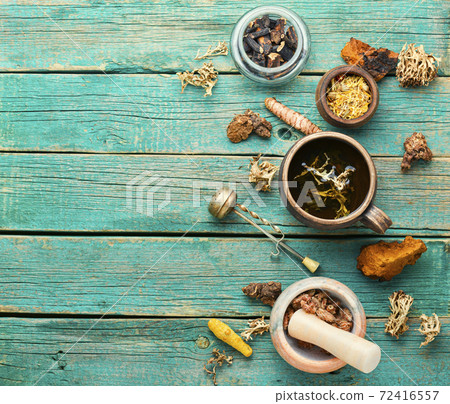 Tea and a set of medicinal herbs Tea and a set of medicinal herbs 72416557