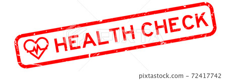 Grunge red health check word with heart and pulse sign icon square rubber seal stamp on white background 72417742
