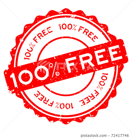 Grunge red 100 percent free word round rubber seal stamp on white background 72417746