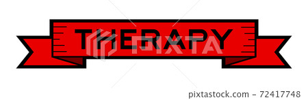 Vintage ribbon banner in red color with word therapy on white background 72417748