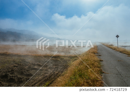 Fields and farm roads with fog [Autumn] 72418729