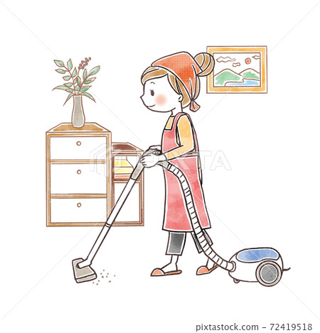 A woman cleaning a vacuum cleaner - Stock Illustration [72419518] - PIXTA