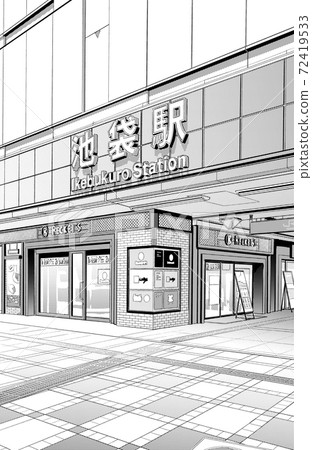 漫畫風格的鋼筆劃插圖市中心_城市景觀 漫畫風格的鋼筆劃插圖市中心_城市景觀 72419533