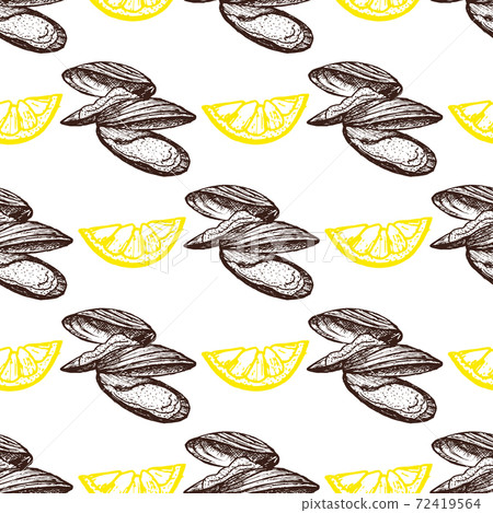 Graphic vector mussels drawn seamless pattern Graphic vector mussels drawn seamless pattern 72419564