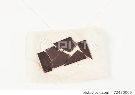 Top view crushed bar of organic dark chocolate Top view crushed bar of organic dark chocolate 72420009