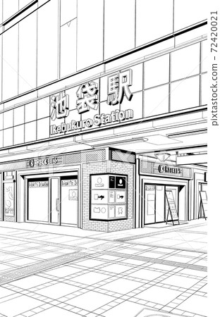 漫畫風格的鋼筆劃插圖市中心_城市景觀 72420021