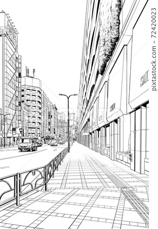 漫畫風格的鋼筆劃插圖市中心_城市景觀 漫畫風格的鋼筆劃插圖市中心_城市景觀 72420023