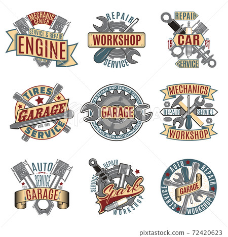 Colored Auto Repair Service Logotypes Set 72420623
