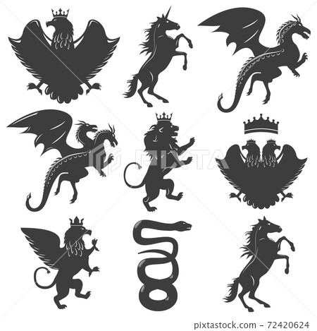 Heraldic Animals Decorative Graphic Icons Set 72420624