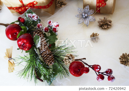 christmas background with vintage gift box and decorations 72420942