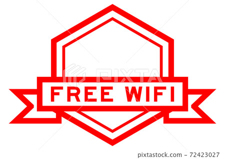 Hexagon vintage label banner in red color with word free wifi on white background 72423027