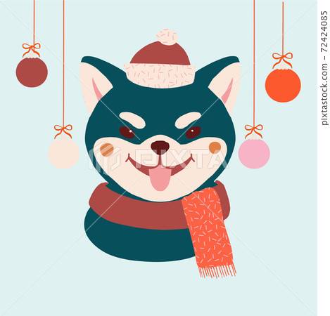 Cute Japanese dog Shiba inu greetings Christmas and New Year card 72424085