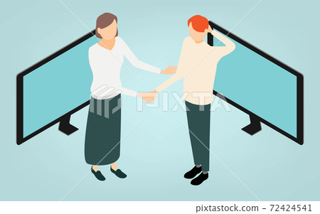 通過互聯網連接的人的等距圖像插圖 72424541