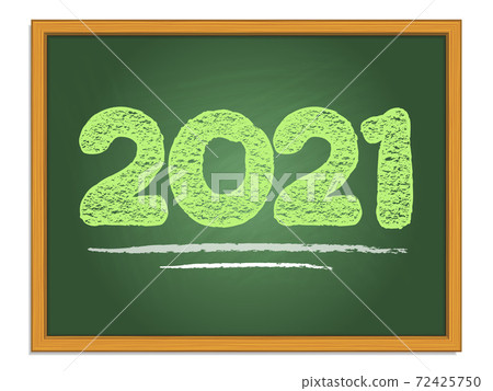 2021 chalk lettering on green chalkboard. New year vector number. 72425750