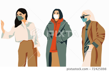 Set of girls in protective medical face masks illustration 72425898