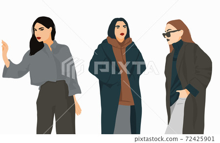 Set of Fashion girls flat minimalistic illustration Set of Fashion girls flat minimalistic illustration 72425901