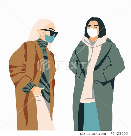 Set of girls in protective medical face masks illustration 72425903