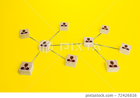 Blocks of people connected in one network. Communication and interaction, building business relationships. Team building formation. Cooperation without leader. Distribution responsibilities. Blocks of people connected in one network. Communication and interaction, building business relationships. Team building formation. Cooperation without leader. Distribution responsibilities. 72426816
