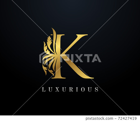 Gold Luxury letter K Logo. Graceful style. Calligraphic beautiful logo. Vintage drawn emblem for book design, brand name, business card, Restaurant, Boutique, Hotel. Vector illustration 72427419