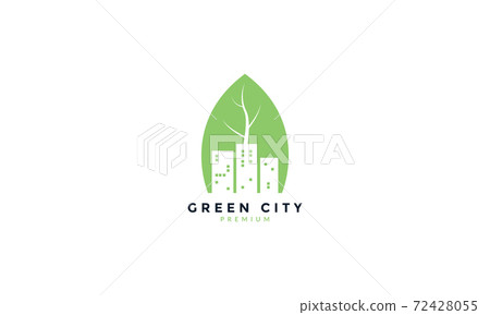 green leaf with city building logo vector icon illustration design 72428055