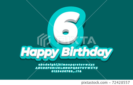 number 6 six year celebration birthday font 3d cyan design 72428557