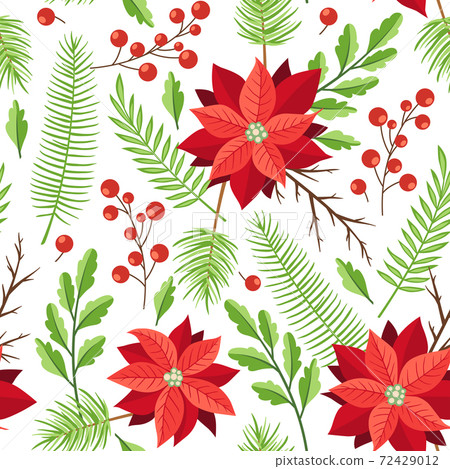 Pattern with winter evergreen plants and red... - Stock Illustration ...