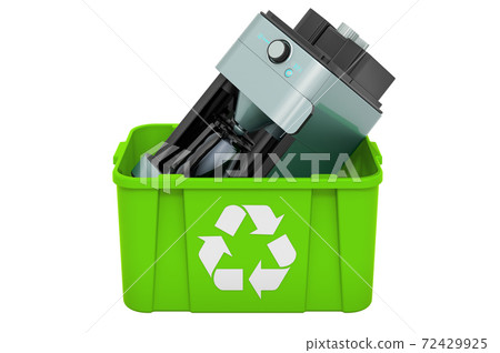 Recycling trashcan with coffee machine, 3D rendering Recycling trashcan with coffee machine, 3D rendering 72429925