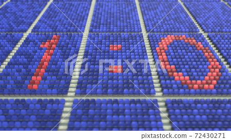 1-0 score made with red and blue stadium seats. 3D rendering 1-0 score made with red and blue stadium seats. 3D rendering 72430271