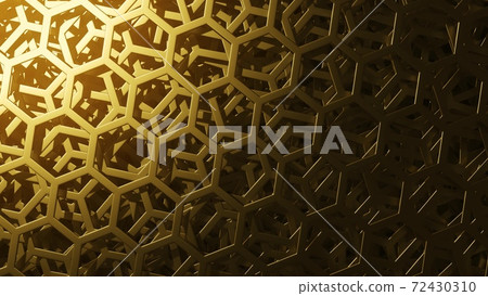 Many golden plates with hexagonal holes, 3D rendering Many golden plates with hexagonal holes, 3D rendering 72430310