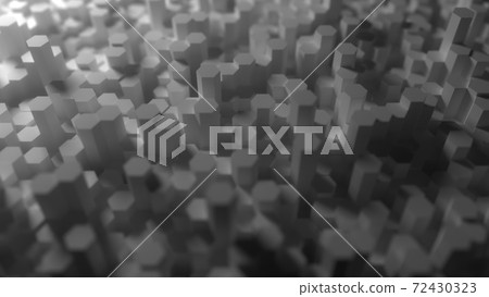 White plaster hexagonal prisms of different heights, abstract 3D rendering White plaster hexagonal prisms of different heights, abstract 3D rendering 72430323