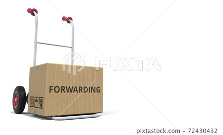 FORWARDING text on carton on an isolated delivery cart 3d rendering 72430432