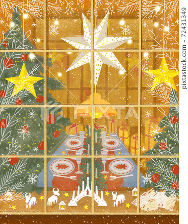 Christmas illustration with decorated store front 72431349