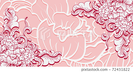 Card with floral elements on the corners. White flowers on a pink background. 72431822