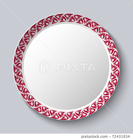 Circular ornament frame applied to a decorative porcelain plate. 72431834