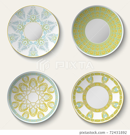 Set of decorative ceramic plates with ethnic pattern. Set of decorative ceramic plates with ethnic pattern. 72431892