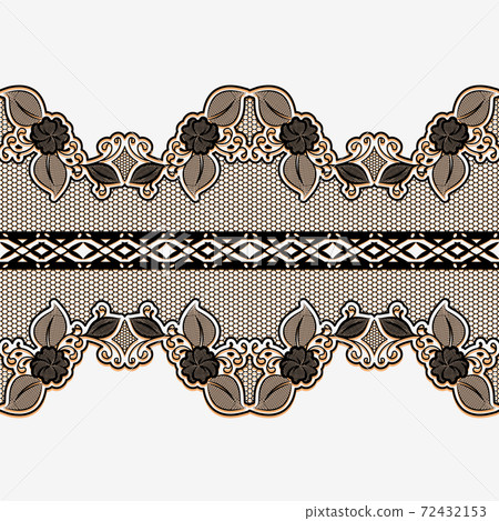 Lacy ribbon. Seamless horizontal lace border. Decoration of floral ornament for scrapbooking. 72432153