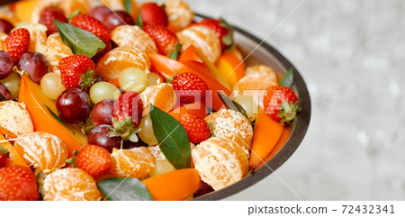fruit plate in metal utensils not white textured background fruit plate in metal utensils not white textured background 72432341