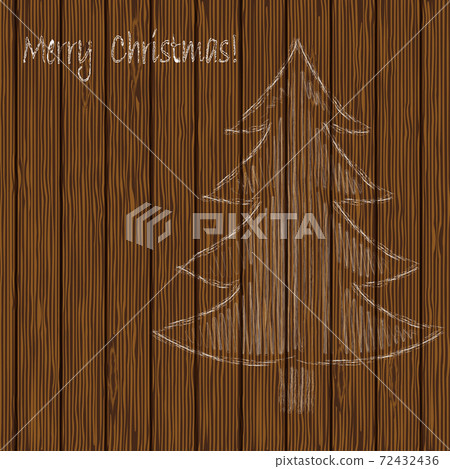 Christmas tree drawing chalk on a background of wooden planks. Merry Christmas background for design of greeting cards and banners. 72432436
