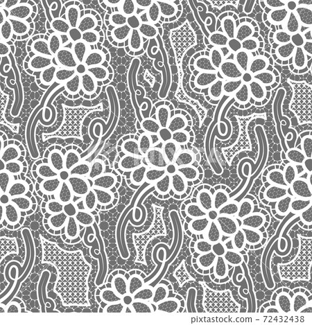 Lace dark seamless pattern with flowers on gray background 72432438