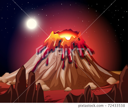 Volcano eruption in nature scene at night - Stock Illustration [72433538] -  PIXTA