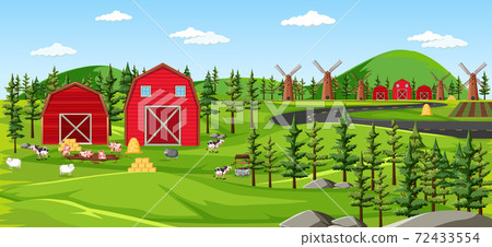 Farm nature with barns landscape scene - Stock Illustration [72433554 ...