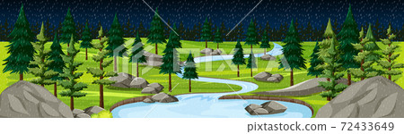 Nature park with river landscape panorama at... - Stock Illustration ...