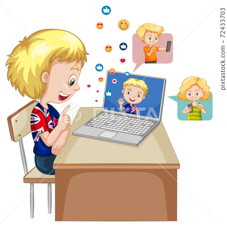 Children with social media elements on white background Children with social media elements on white background 72433703