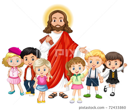 Jesus with a children group cartoon character Jesus with a children group cartoon character 72433860
