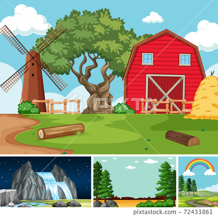 Four different scenes in nature setting cartoon style Four different scenes in nature setting cartoon style 72433861