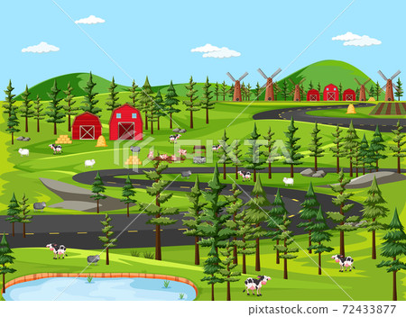 Farm nature with barns landscape scene - Stock Illustration [72433877 ...