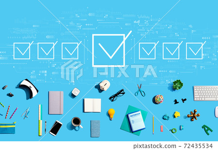 Checklist concept with electronic gadgets and office supplies 72435534