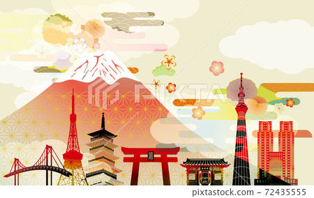 Beautiful Japanese image background illustration of Mt. Fuji, Japan Beautiful Japanese image background illustration of Mt. Fuji, Japan 72435555