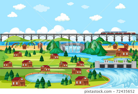 Town or city and bridge train landscape scene in cartoon style Town or city and bridge train landscape scene in cartoon style 72435652