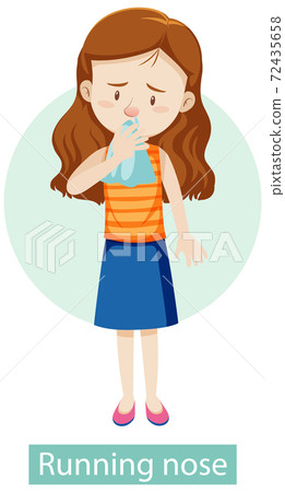Cartoon character with running nose symptoms Cartoon character with running nose symptoms 72435658